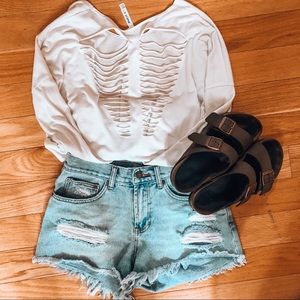 Long Sleeve Ripped Back RVCA Shirt